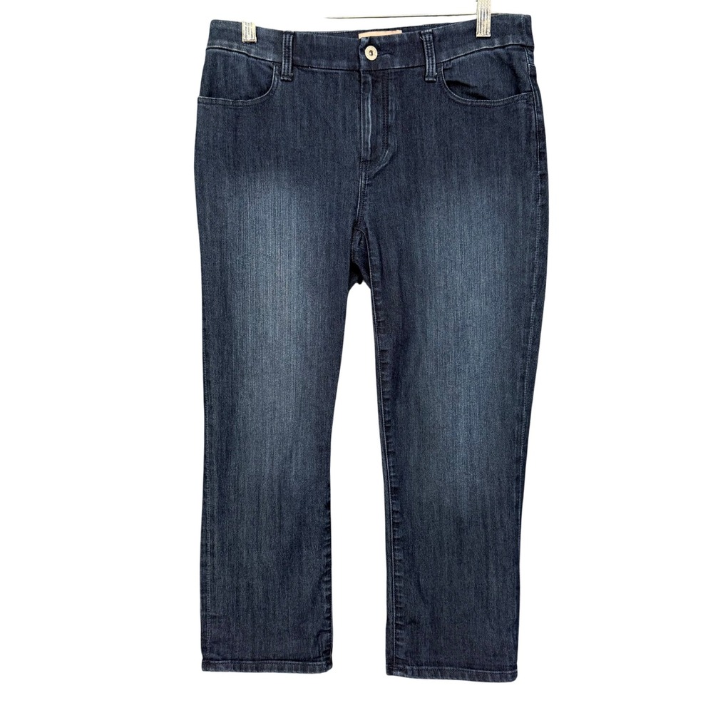 Chicos Capri Jeans 00 Womens 2 Blue Dark Wash Stretch Denim Straight Leg Cropped